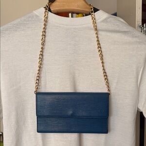 Louis Vuitton Blue Clutch with Gold Chain